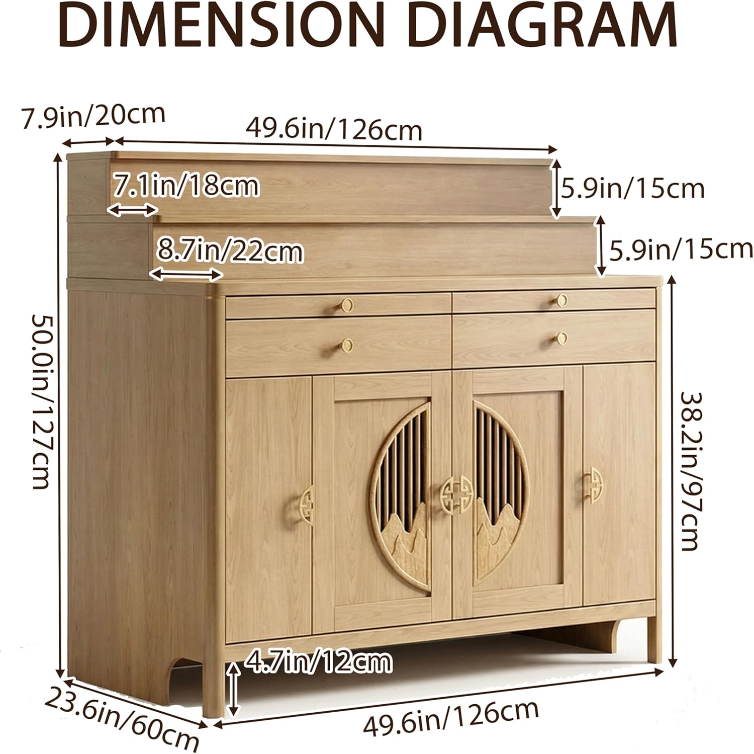 Solid Wood Frame Buddhist Altar Cabinet, Personal Shrine Altar Table with Storage Drawer, Chinese Cabinet Pedestal Offering Table Buddhist Prayer (Natural, 49.6" L * 23.6" W * 50" H in, Wood)