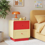 Red and Yellow Nightstand with Safe Curved Edges 2 Drawers for Kids Bedroom | ANBUY Modern Wooden Bedside Table for Toddler Room, End Table , Cute Side Table for Living Room, Nursery, Hallway