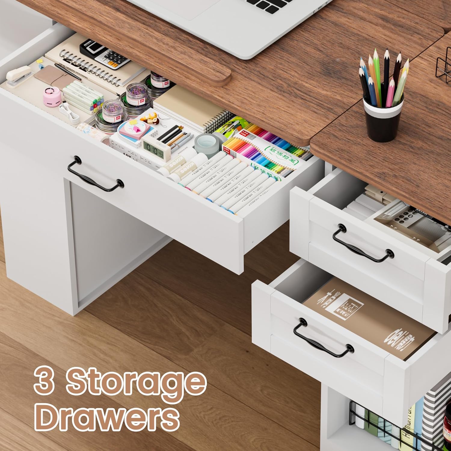 Drafting Table with Storage Cabinet & Drawers, Adjustable Drawing Desk with Open Shelves, Craft Table Painting Desk for Artists, Painters, Drawing, Crafting, Reading, Writing, Working