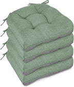 Non Slip Chair Cushions for Dining Chairs Set of 4 Kitchen Chair Cushions 18"x18"x3" Turfted Chair Pads Comfortable and Soft Seat Cushion with Ties (Sage Green)