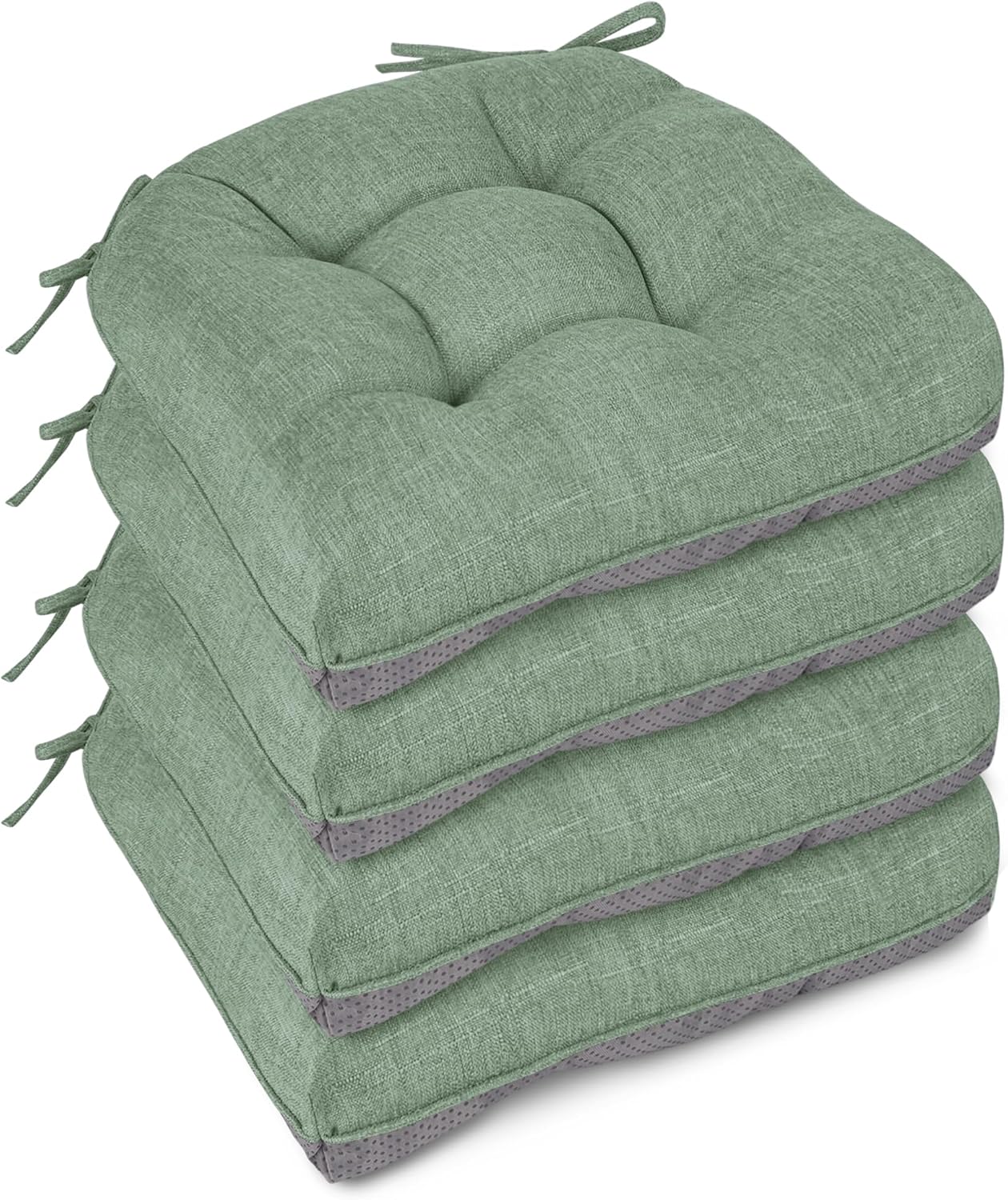 Non Slip Chair Cushions for Dining Chairs Set of 4 Kitchen Chair Cushions 18"x18"x3" Turfted Chair Pads Comfortable and Soft Seat Cushion with Ties (Sage Green)