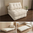 · REDEARTH · Folding Sofa Bed, 3-in-1 Boneless Convertible Floor Futon with Chaise Lounge & Sleeper Function, Shredded Foam Lounge Chair in Chenille for Living, Bedroom, Kids Room & Apartment, Ivory