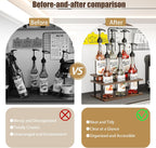 KLM Coffee Syrup Organizer, 2 Tier Wooden Small Display Shelf (6 Bottle Capacity),Syrup Bottle Sturdy Holder for Coffee Bar, Kitchen Countertop Syrups, Condiments and Wine
