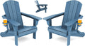 SERWALL Folding Adirondack Chair Set of 2, Adjustable Adirondack Chair with 3 Recline Positions, All Weather HDPE Outdoor Adirondack with Cup Holders, Blue