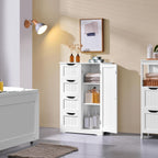 Yaheetech Wooden Floor Cabinet, Side Storage Organizer with 4 Drawers and 1 Cupboard, Freestanding Entryway Storage Unit Console Table, Bathroom Furniture Home Decor, White