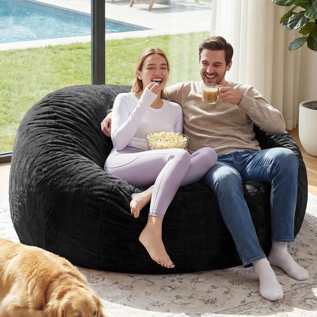 Giant Bean Bag Chair with Memory Foam Filling Beanbag for Adult 8 Colors, Machine Washable Removeable Flannel Cover, Soft Cozy for Bedroom, Living Room - 3 Feet Black