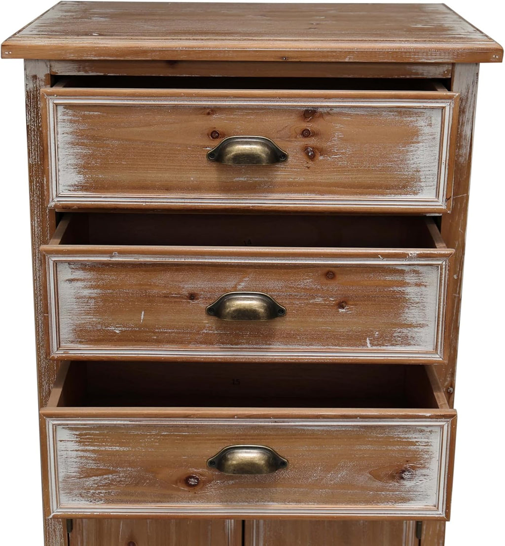 Rustic Tall Storage Cabinet - Distressed Solid Wood Frame Accent Cabinet with Textured Drawer Fronts, 3 Drawers & 2 Doors, Farmhouse Freestanding Floor Cabinet for Entryway, Living Room, Hallway