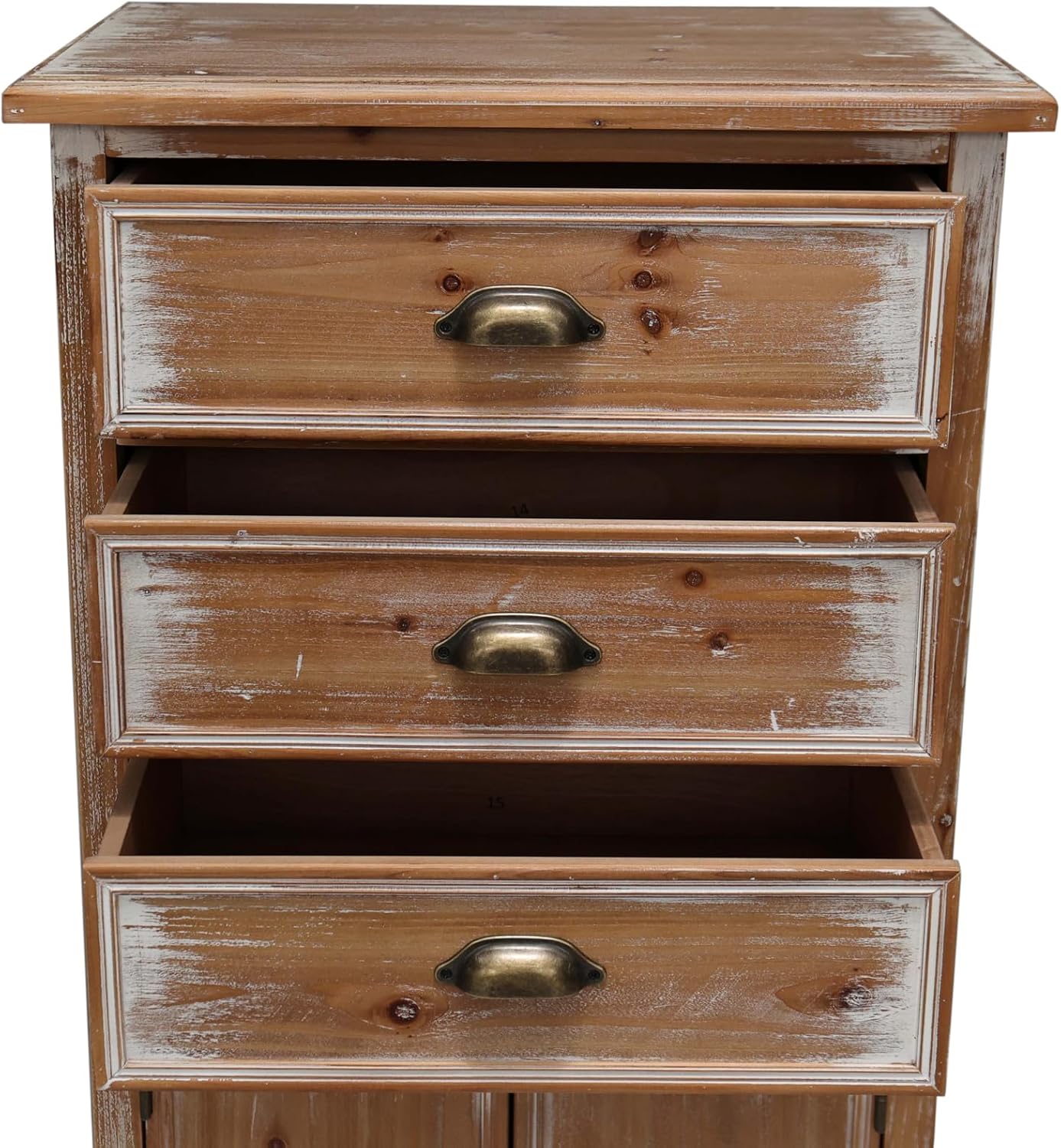 Rustic Tall Storage Cabinet - Distressed Solid Wood Frame Accent Cabinet with Textured Drawer Fronts, 3 Drawers & 2 Doors, Farmhouse Freestanding Floor Cabinet for Entryway, Living Room, Hallway