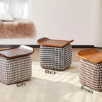 zyz 21 Inch Square Storage Ottoman Coffee Table, Modern Ottoman with Flip-Top Lidm, Solid Wood Panel, Houndstooth Fabric Footstool, Accent Ottoman for Living Room, Bedroom, Corners, Entryways (Brown)