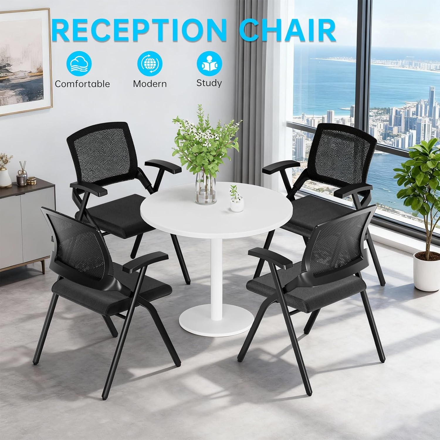 Folding Office Chair with Cushion, Stackable Chair with Breathable Mesh Back for Conference Guest Reception, Seminar Training Classroom