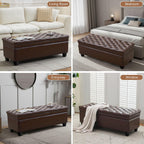 WUTUTUEE 50" Faux Leather Storage Ottoman Bench, Upholstered Rectangle Storage Ottoman End of Bed Tufted Living Room Bedroom Bench with Safety Hinge, Solid Wood Legs, Loads 500 lb(Dark Rrown)