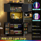 DINGIPP 73" Pantry Cabinet with Charging Station & LED Light, Tall Kitchen Pantry Cabinet with Microwave Stand and 1 Large Drawer, Kitchen Storage Cabinet with 4 Doors for Kitchen, Dining Room, Black