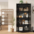 60" Kitchen Pantry Cabinet, Food Storage Cabinet with Adjustable Shelves and Doors, White Freestanding Cupboard Wood Pantry Organizers for Kitchen, Dining Room, Bathroom, Black
