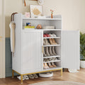 DreamDashio Shoe Cabinet with Adjustable Shelves & Doors, 7-Tier Farmhouse Shoe Storage Cabinet with Golden Metal Legs, 47.2'' Tall Shoes Rack Organizer Cabinet with Open Storage for Entryway, Hallway