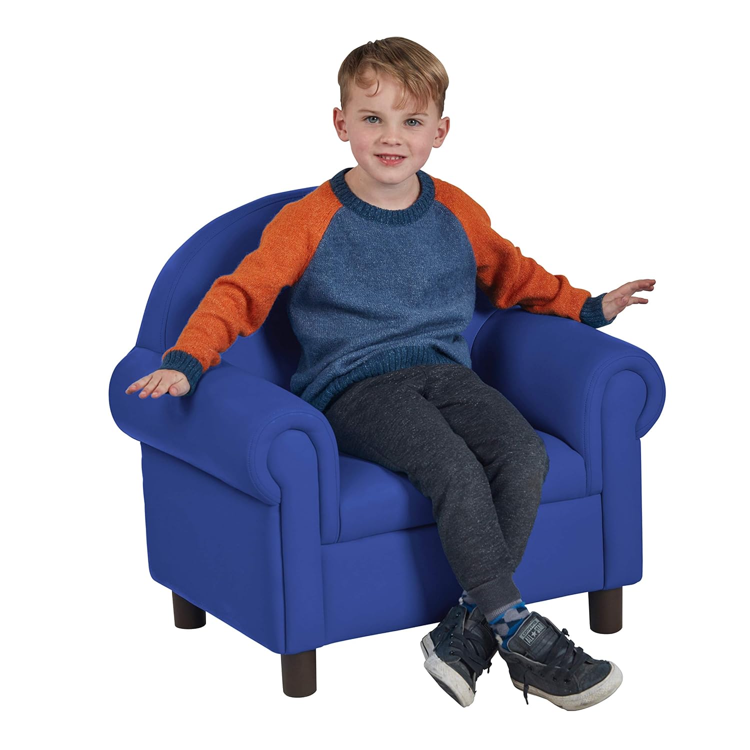 Little Lux Upholstered Preschool Chair, Plush Furniture for Kids Room, Classroom, Daycare - Blue