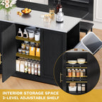 DWVO Kitchen Island with Seating and Stainless Steel Countertop, 47'' Rolling Garbage and Recycling Island with Folding Drop Leaf, Tilt-Out Trash Cabinet for 13-Gallon Bin, 2-Tire Spice Rack, Black