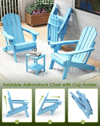 GREENVINES Folding-Adirondack-Chairs-Set-of-2 | HDPE Plastic | Fire Pit Chair | All Weather | Cup Holder | Arctic | for Deck Backyard Patio Outdoor Garden