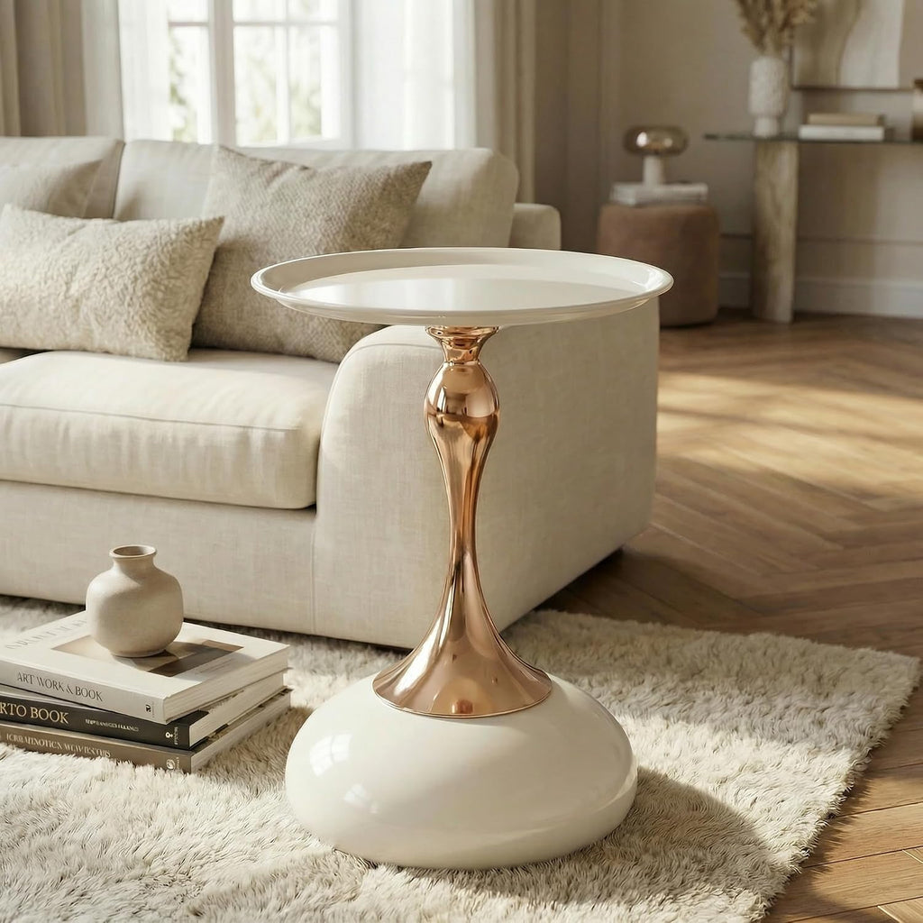 Round Pedestal Side Table, Small Metal Drink Table for Small Spaces, Modern Accent End Table for Living Room, Bedroom, Sofa, Cocktail Table