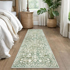 Vintage Washable Runner Rug 2x6, Sage Green Beige Runners for hallways, Super Soft Kitchen Runner Rug Non Slip, Printed Faux Wool Floral Thin Carpet Runner for Entryway Laundry Room Bedroom