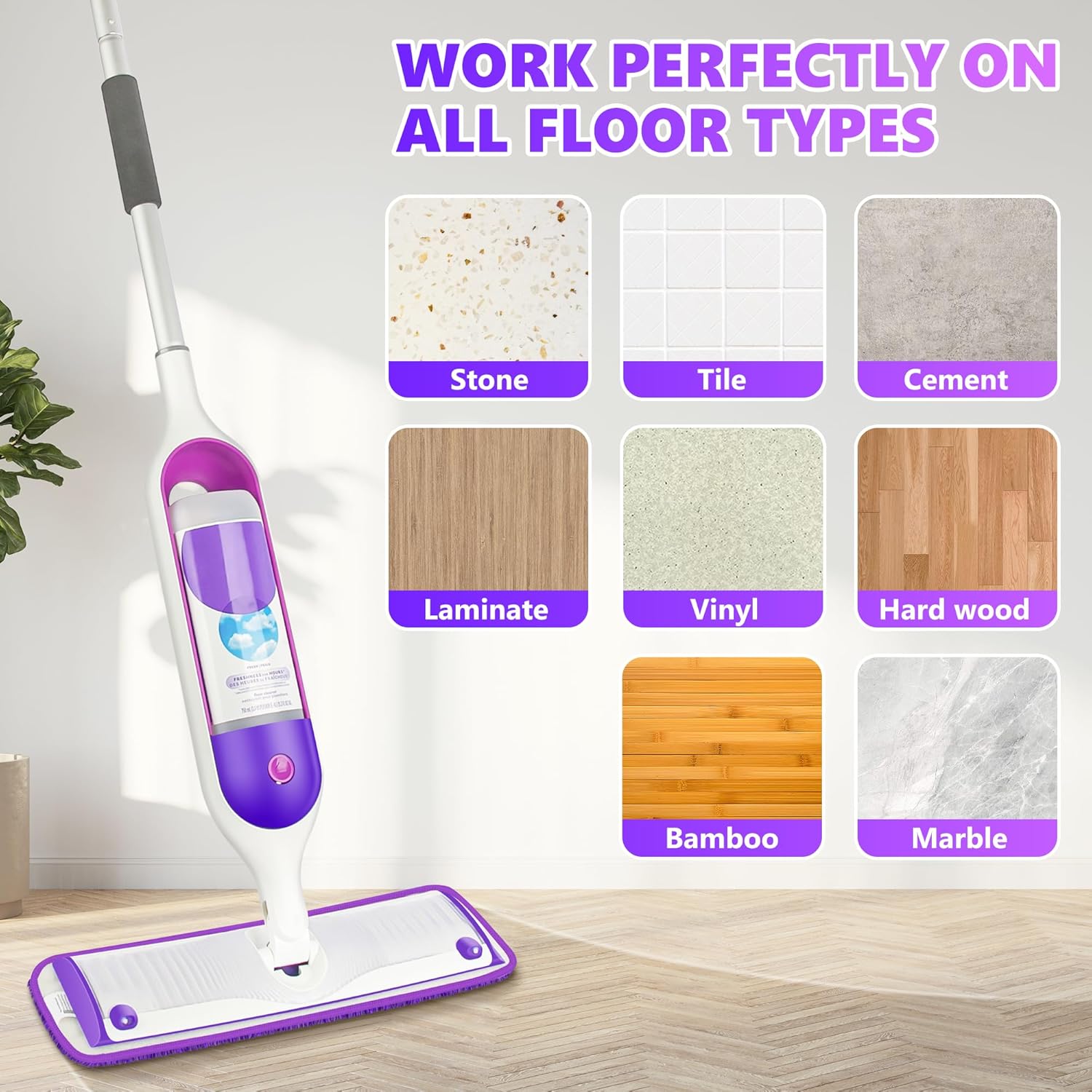 Reusable Mop Pads Compatible with Swiffer PowerMop, Microfiber Pads Refills for 13''-15'' Spray Mop, Wood Floor Replacement Refill Machine Washable for Multi-Surface Floor Cleaning, 6 Pack