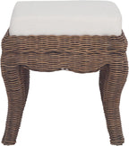 JONATHAN Y Rowan 19.7" Coastal Woven Rattan Vanity Stool, Black Wash | Bohemian Art Deco Accent, White Padded Upholstered Seat, Solid Mango Wood Base, Supports Up To 225 Pounds