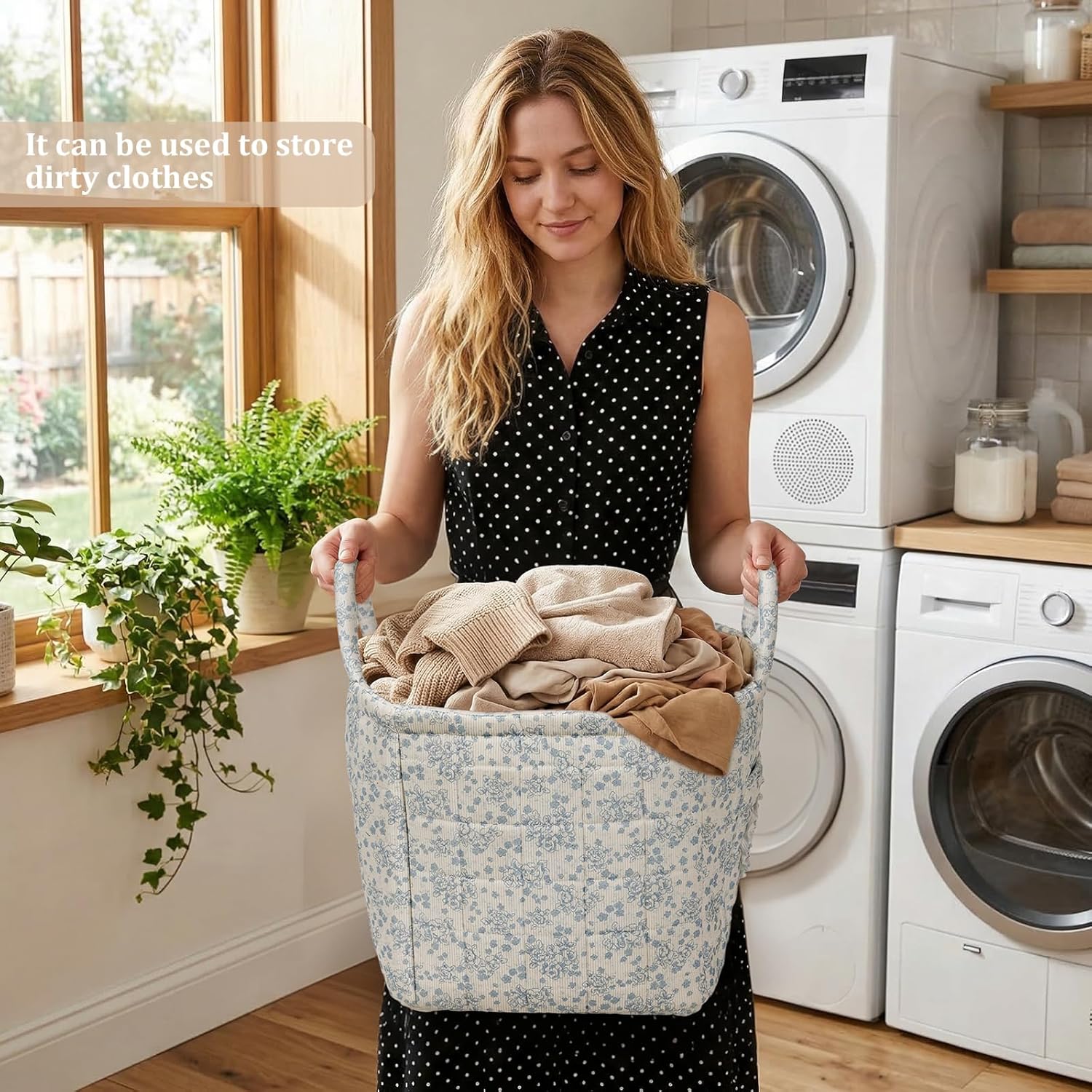 Floral Fabric Storage Basket Car Interior Storage Basket Underwear Sundries Laundry Baskets Supplies Home Organizer Bag (blue 3)