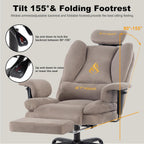 Symino Gaming Chair with Foot Rest, Unique Up/Down Armrests, Twill Fabric Ergonomic High Back Chair, 150° Recline Solid Color Computer Desk Chair, Light Coffee