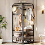 IDEALHOUSE Corner Coat Rack with Shoe Bench Entryway and 12 Double Hooks, Corner Hall Tree - Corner Clothes Rack with Storage Corner Tree with Organizer Shoe Bench Shelf for Entryway, Hallway, Closet