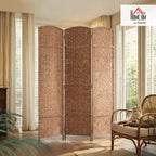 HOMCOM Room Divider 3 Panel, 6FT Tall Folding Privacy Screen, Freestanding Hand-Woven Partition for Room Separation with 360° Hinges, Paper Rope Diamond Weave, Natural