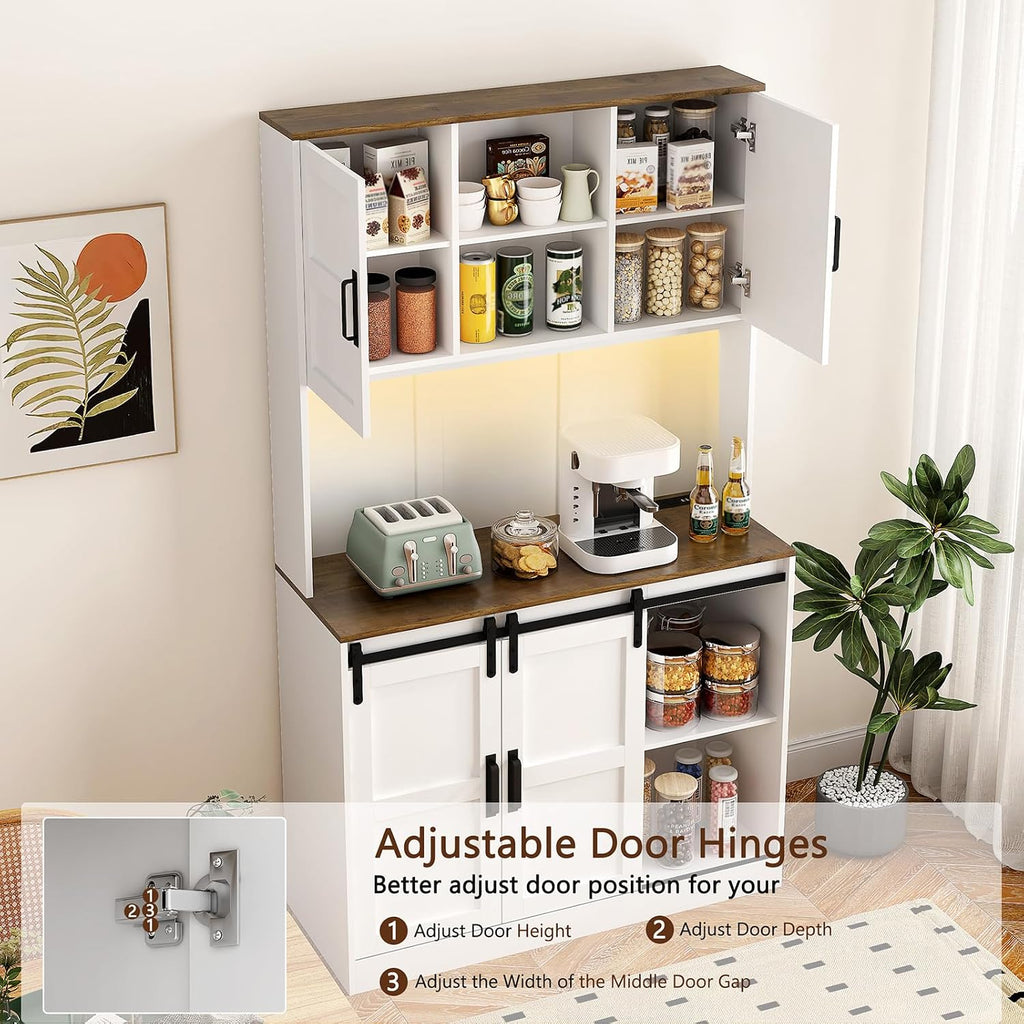 74" High Kitchen Pantry Cabinet, Large Kitchen Buffet with U+B Charging Port, 3 Shelves and 1 Drawer for Dining Room, Living Room, White