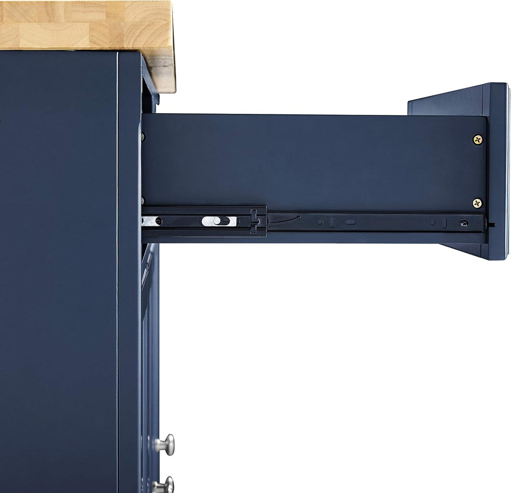 Crosley Furniture Madison Madison Kitchen Island, Microwave Stand, Coffee Bar, with Storage Shelves and Drawers, Navy