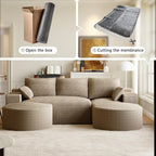 108" U-Shaped Boneless Couches for Living Room,Comfy Fluffy Cloud Sectional Couch with Curved Ottoman, Modern Plush Corduroy Deep Seat Modular Sectional Sofa for Small Spaces, Light Brown