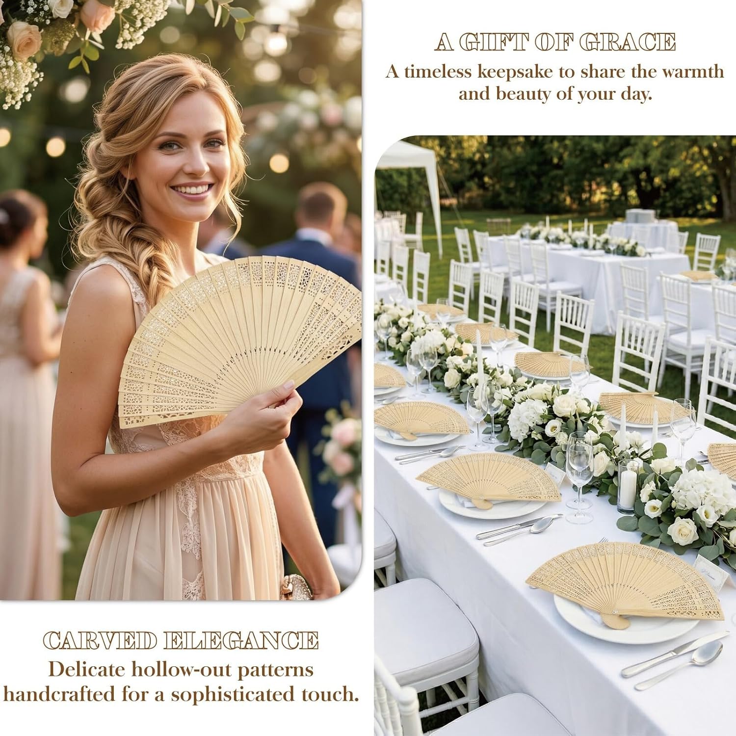 Personalized Wedding Fans For Guests Bulk Custom Wooden Folding Hand Fans With Organza Bags For Wedding Party Baby Shower Graduation