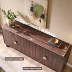 IFGET Modern Buffet Cabinet with Storage, 70" Large Sideboard Buffet Storage Cabinet with 4 Doors and Adjustable Shleves, Wooden Curved Coffee Bar for Dining Room, Kitchen, Living Room, Brown