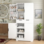 71.6'' Kitchen Pantry Cabinet, Fluted Storage Cabinet with 4 Doors + 6 Door Storage Shelves + 3 Sliding Shelves + 1 Drawer, Freestanding Wood Cupboard for Dining Room, Living Room, Bathroom