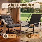Outdoor Rocking Chair with Footrest, Adjustable Papasan Rocker Indoor Outdoor Lounge Chair, Waterproof Comfy Cushion, 300lbs Capacity, for Patio, Porch, Garden, Living Room, Gray