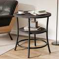 OLIXIS 21.85-Inch Round End Table, 2-Tier Side Round Table for Living Room, Accent Table with Storage Shelf, Sturdy Metal Frame Nightstand for Small Space, Round Bedside, Grey Wood Grain