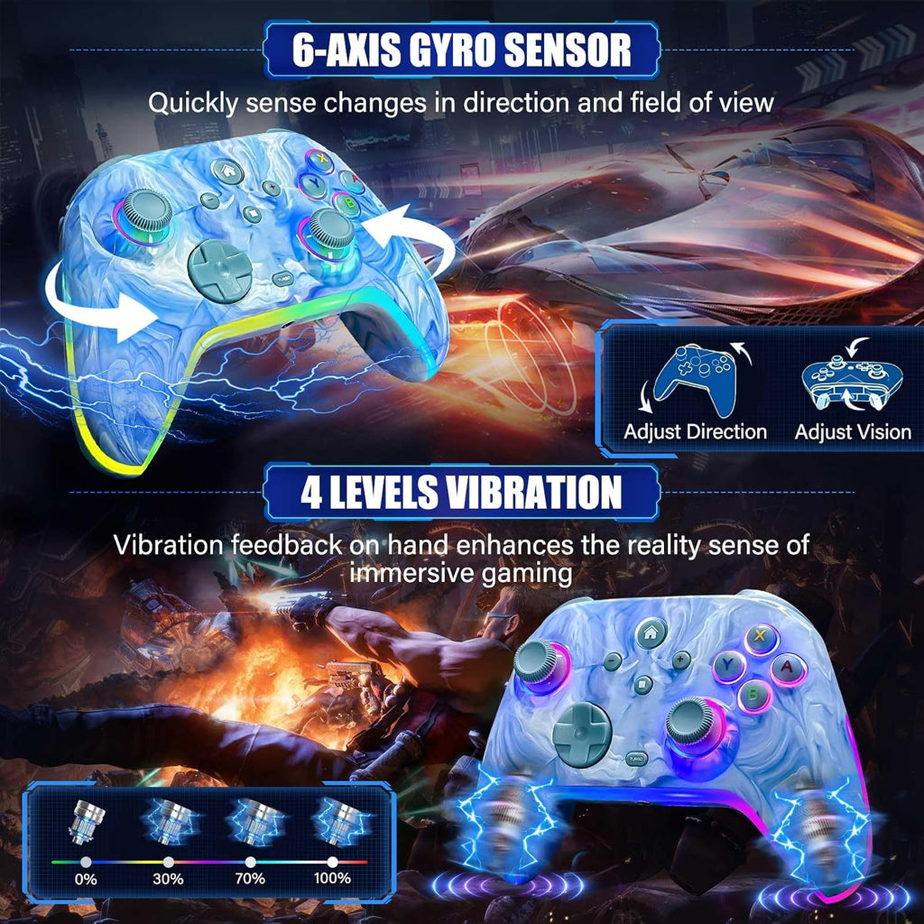 Wireless Pro Controller for Switch/OLED/Lite - 1200mAh Rechargeable Switch Turbo Controller with 10 RGB Led Light, Programmable, Wake Up - Wireless iOS Android Remote Gamepad, Wired PC Game Joystick