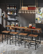 CHOEZON Bar Table and Stool Set, 39.4'' Folding Dining Table with 2 Stools, Industrial Style, for Restaurant, Living Room, Pub, Rustic Brown and Black TBT02BF