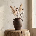 Vintage Terracotta Vase with Dual Handles, Rustic Distressed Ceramic Vase, Large Textured Pottery for Boho Farmhouse Decor, Table Centerpiece,Dried Floral Arrangements