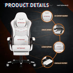Gaming Chair,Big and Tall Gaming Chair 400lbs Office Chair with Footrest, 90-155° Recline & Removable Headrest Lumbar Support[Spring + 4D Sponge] (White)