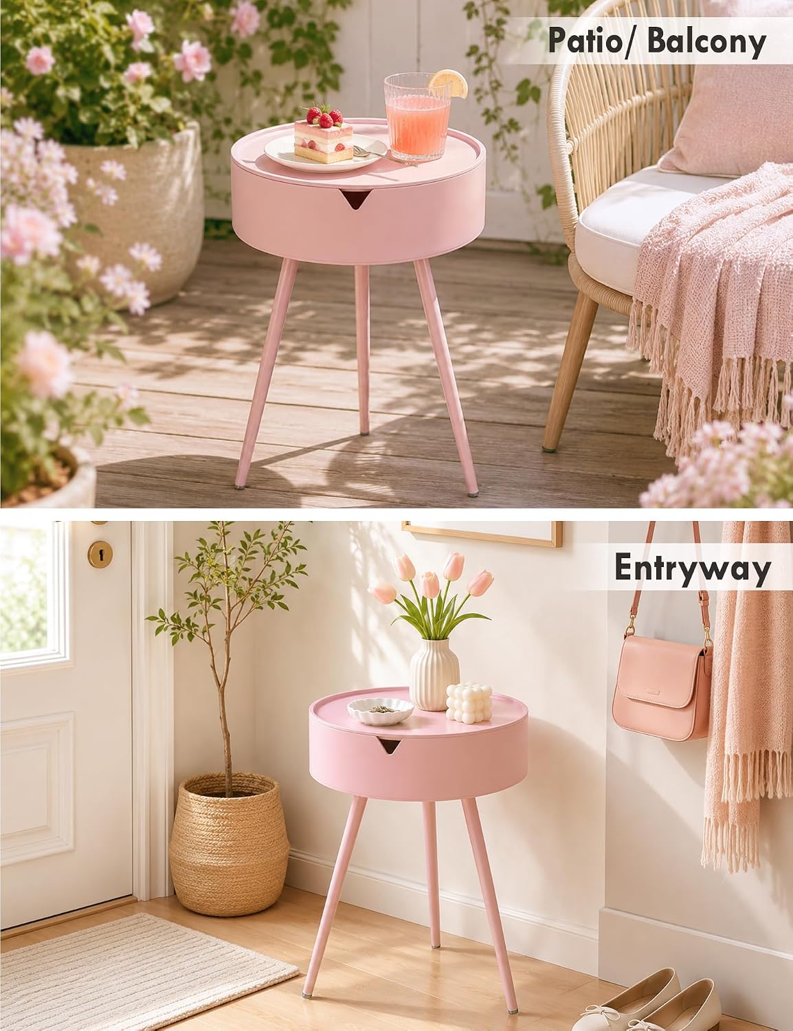 TOPWAVE Small Round Side Table – Lift-Top Storage PVC Table, Metal Legs, Perfect for Living Room & Small Spaces, Multiple Colors