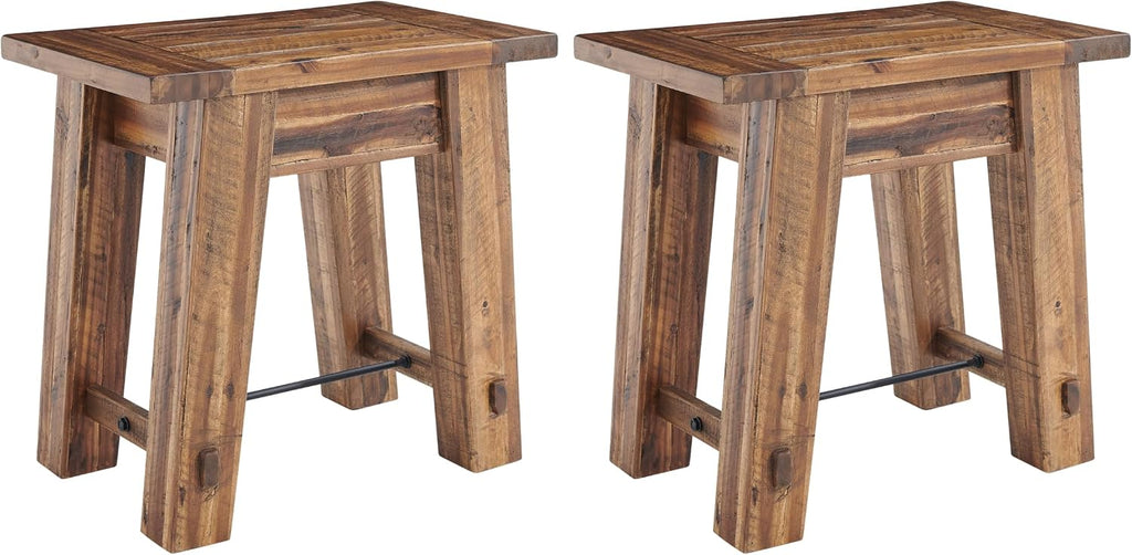 Alaterre Furniture Durango 27-Inch Solid Wood Side Table – Set of 2 Heavy-Duty Industrial End Tables with 100lb Capacity for Living Room, Bedroom, or Office (Natural Grain Lacquer Finish)