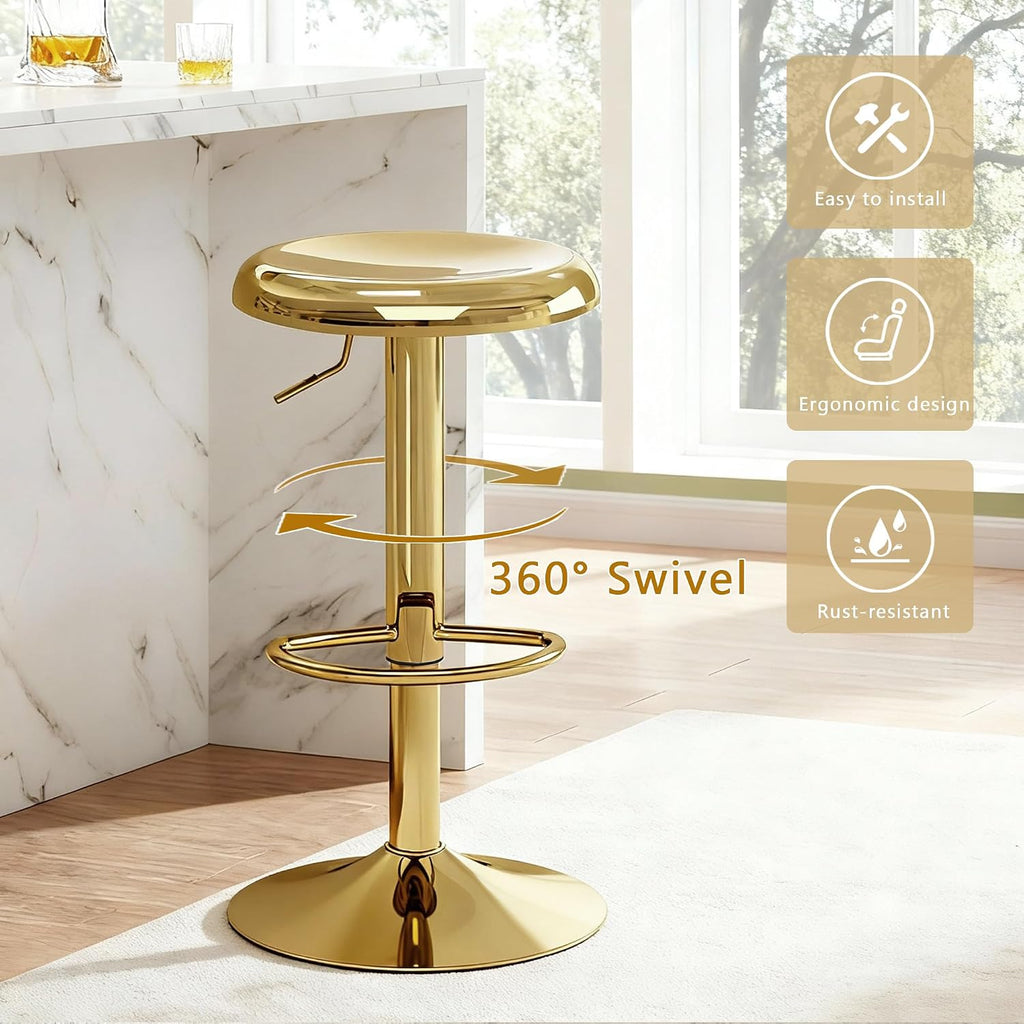 CAROLMADE Bar Stools Set of 2, Adjustable Metal Bar stools Swivel Counter Height Stool, Backless Barstools for Kitchen Island Pub, Gold