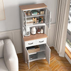Kitchen Pantry Cabinet with Glass Doors, 66.93" Tall Kitchen Hutch Bar Cabinet with Microwave Stand Farmhouse Wood Storage Cabinet with 2 Drawers and Shelves Cupboard for Dining Room, 66.93" H