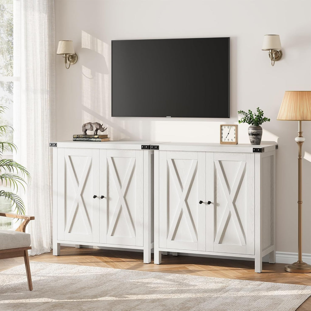 GarveeHome Small Storage Cabinet, Farmhouse Sideboard Buffet Cabinet with 2 Doors and Adjustable Shelves, Accent Entryway Console Cabinets for Living Room, Dining Room (Rustic White., 1 Pieces)