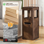 Multi Use Side End Table with Charging Station for Living Room, Solid Wood Small Table with a Hidden Tissue Box for Small Space, Modern Minimalist Nightstand for Bedroom (Walnut)