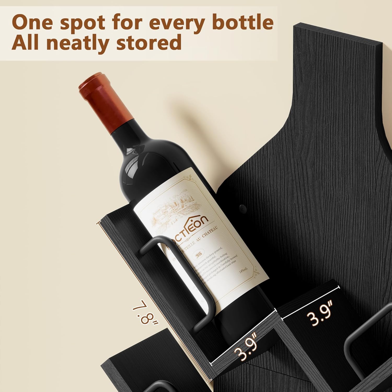 Hoctieon Wine Rack Wall Mounted, 6 Bottles Wood Wine Rack for Display and Storage, Hanging Bottle Holder Bar Shelves for Living Room, Kitchen, Dining Room, Wine Cellar, Black