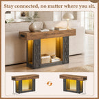 Unikito 47" Console Table with Outlets & LED Lights, Farmhouse Entryway Table with Unique Geometric Pattern, Sofa Table Behind Couch with 2-Tier Storage for Living Room, Hallway, Foyer, Grey & Brown
