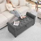 End of Bed Storage Bench for Bedroom, 49" Upholstered Storage Ottoman with Rolled Arms, Rivet Polyester Fabric Ottoman Bench for Bedroom, Living Room, Window, Entryway, Dark Gray